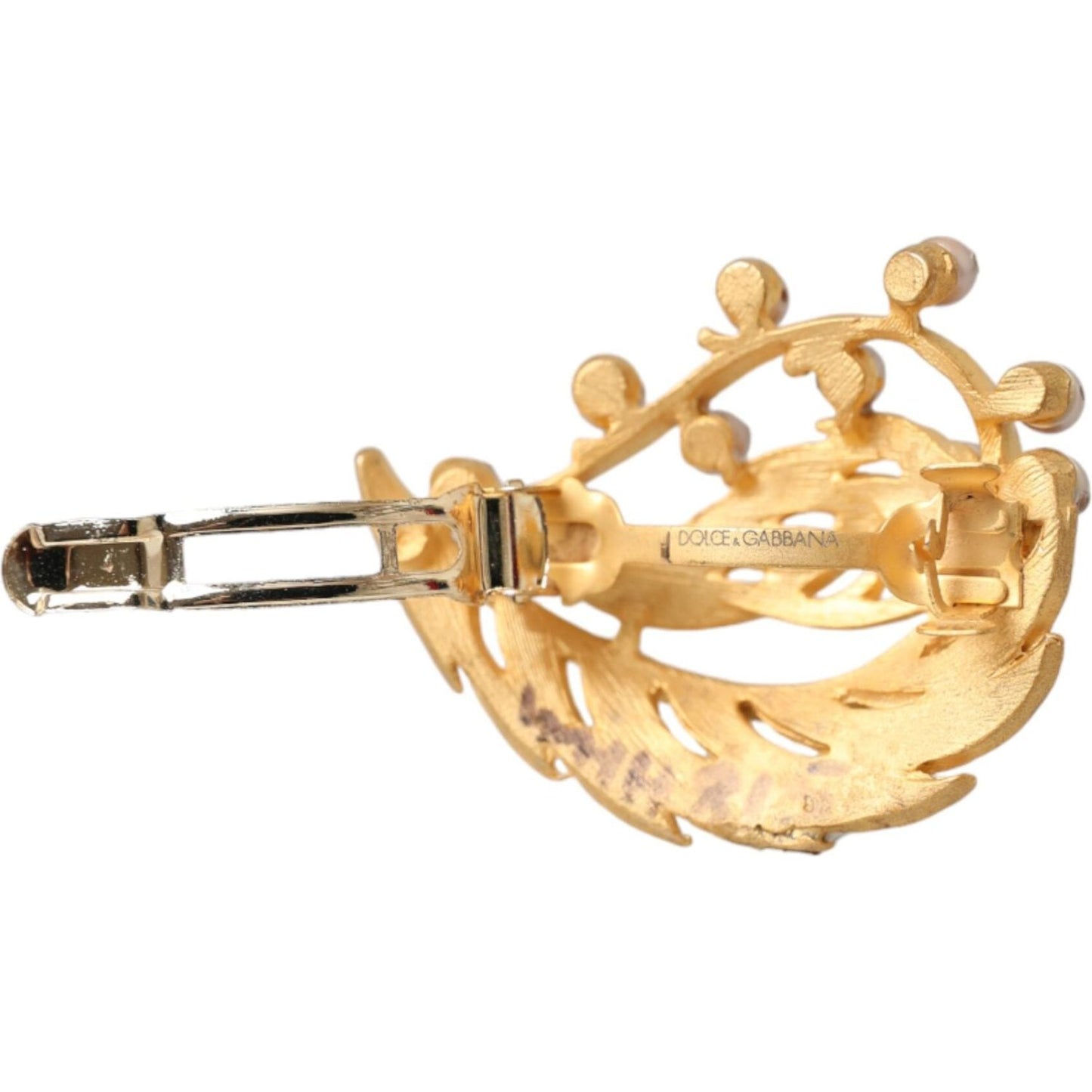 Dolce & Gabbana Gold Brass Leaf Embellished Jewelry Brooch Hair Pin Dolce & Gabbana