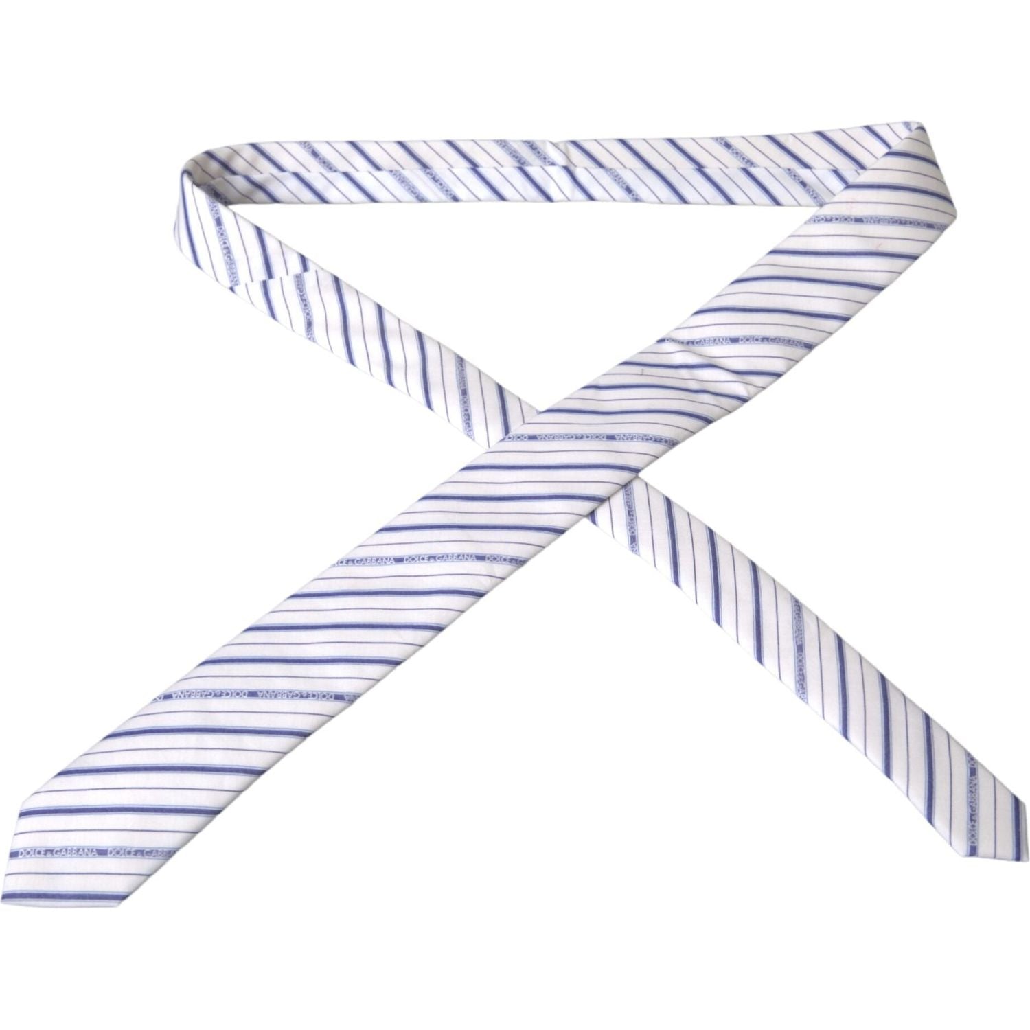 Dolce & Gabbana White Blue Stripes Silk Adjustable Tie