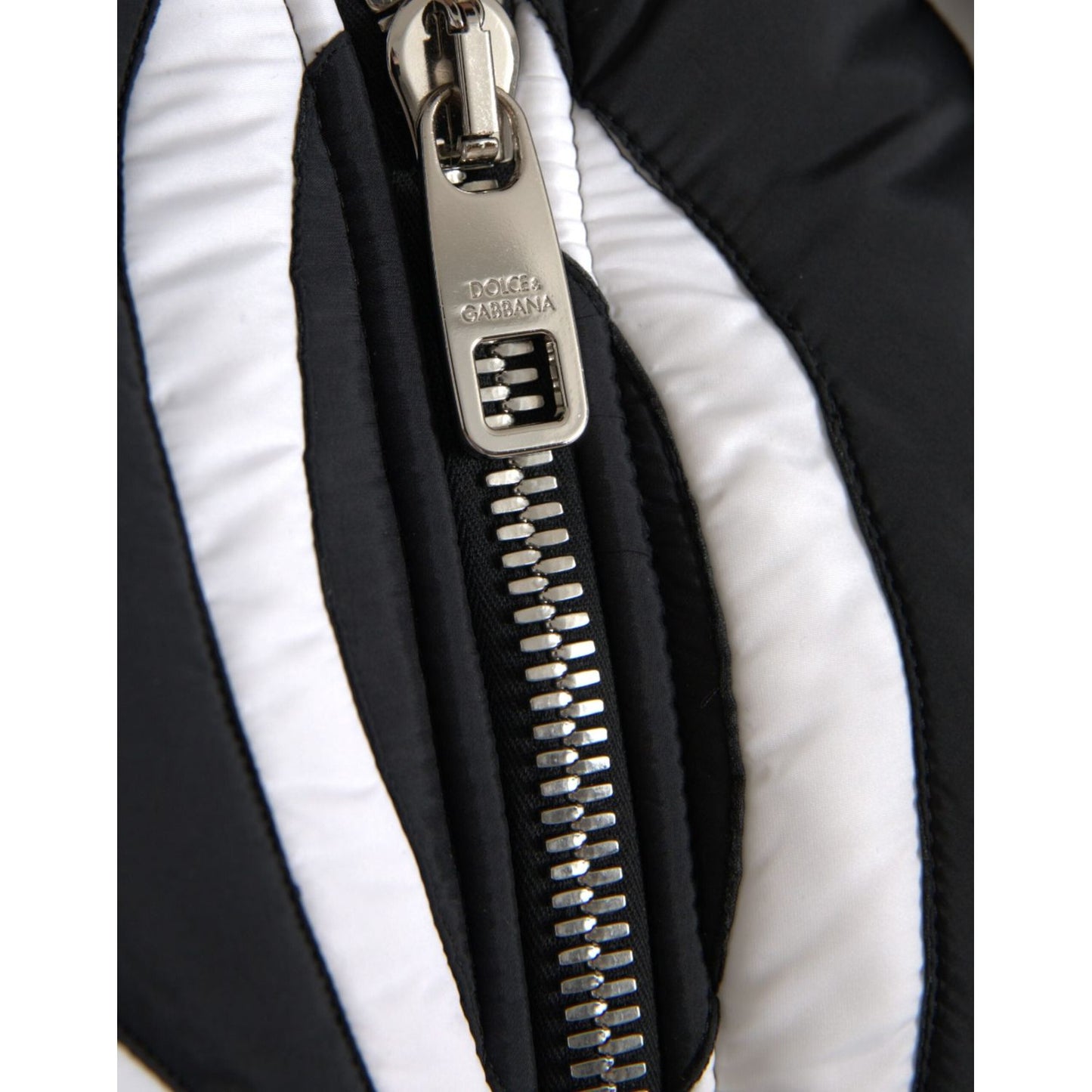 Dolce & Gabbana Black White Stripes Hooded Puffer Jacket Dolce & Gabbana