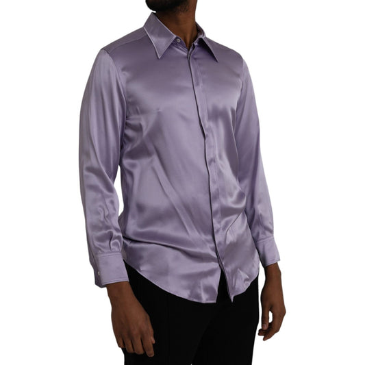 Dolce & Gabbana Purple Satin Silk Formal Dress MARTINI Shirt Dolce & Gabbana