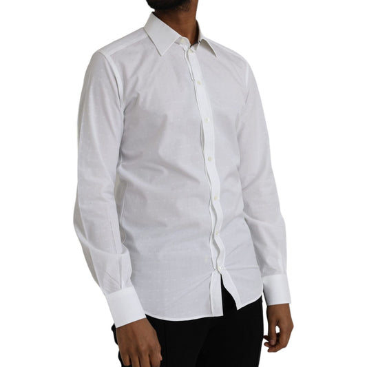 Dolce & Gabbana White Logo Cotton Men Dress GOLD Shirt Dolce & Gabbana