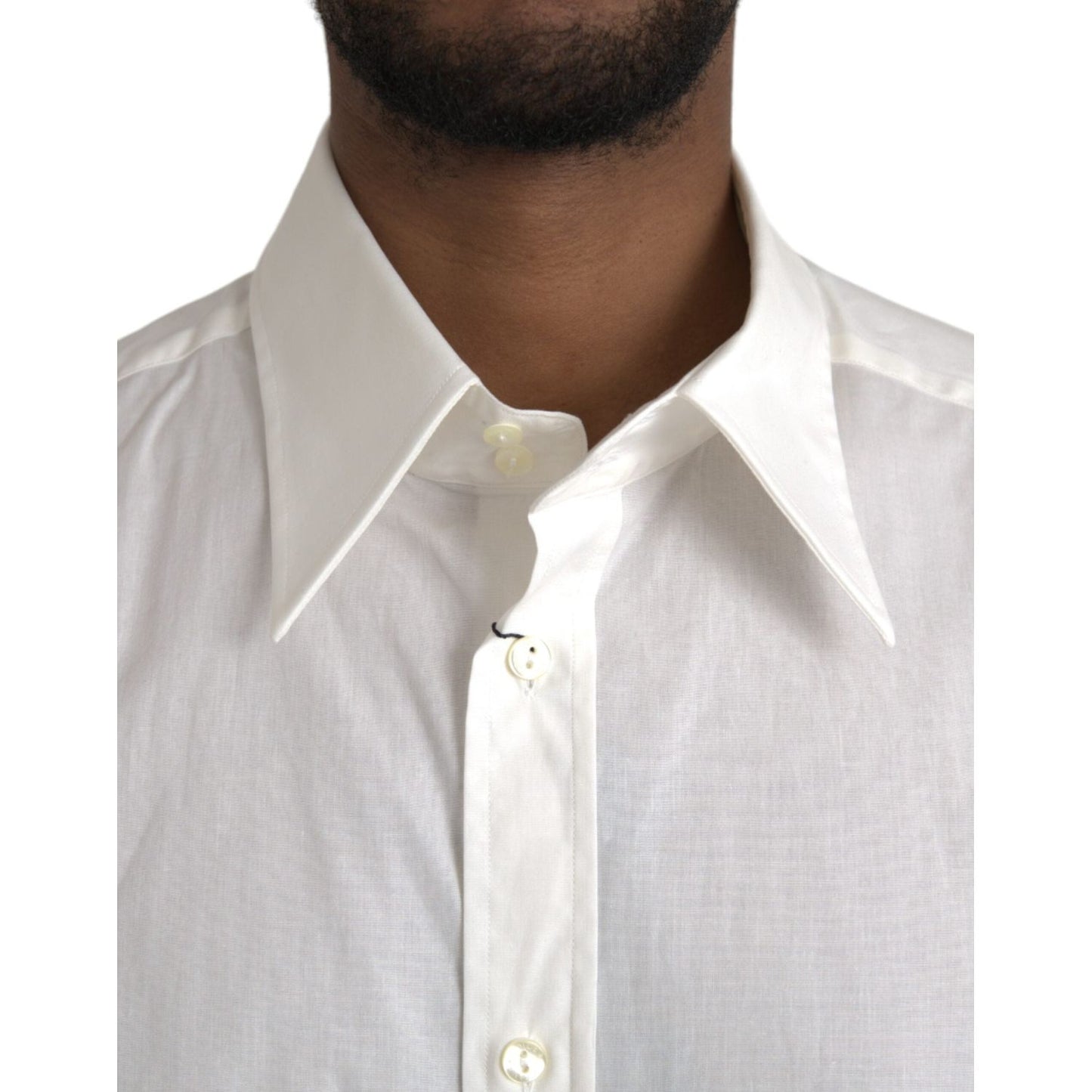 Dolce & Gabbana White Cotton Dress Slim Fit GOLD Shirt Dolce & Gabbana