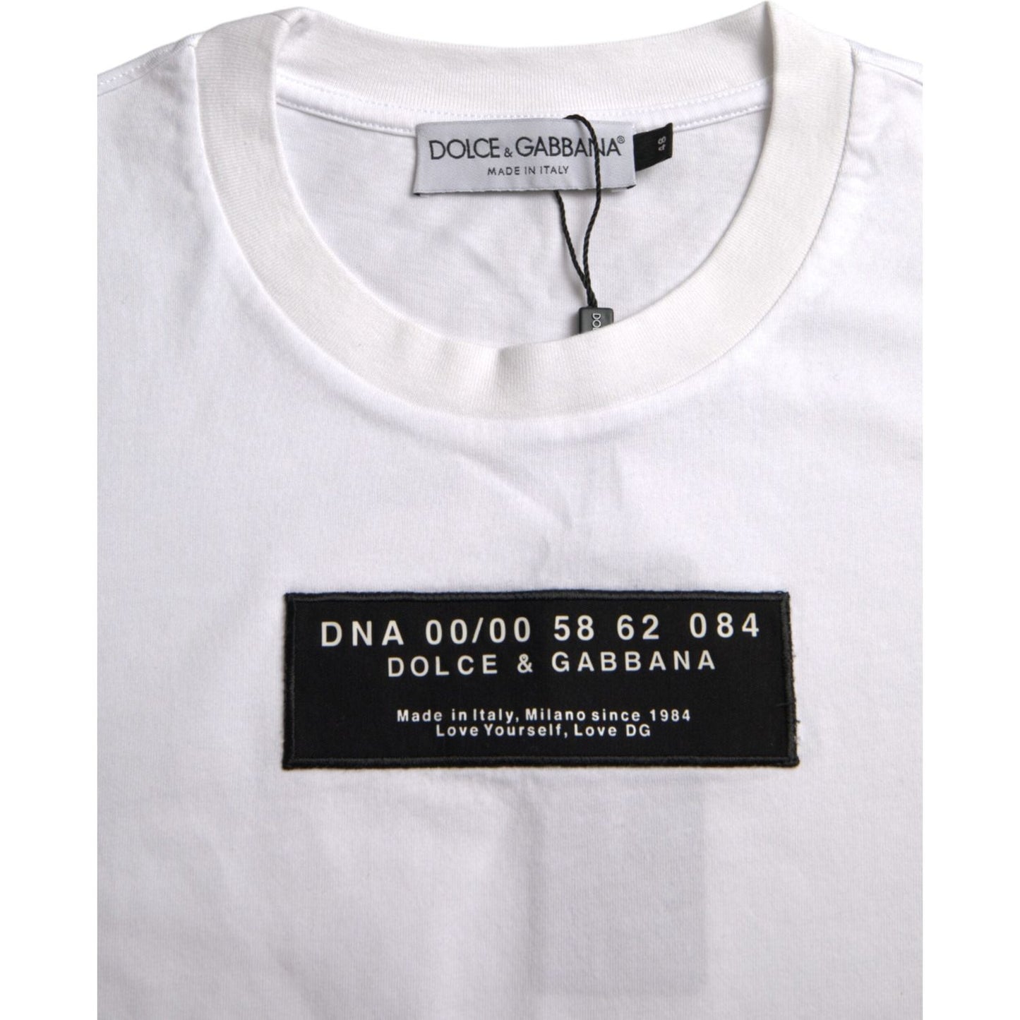 Dolce & Gabbana White Cotton DG Applique Men Casual T-shirt Dolce & Gabbana