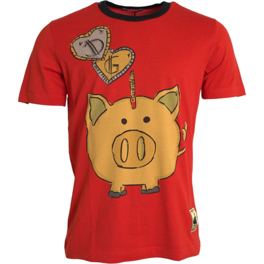 Dolce & Gabbana Red Cotton Top 2019 Year of the Pig T-shirt Dolce & Gabbana