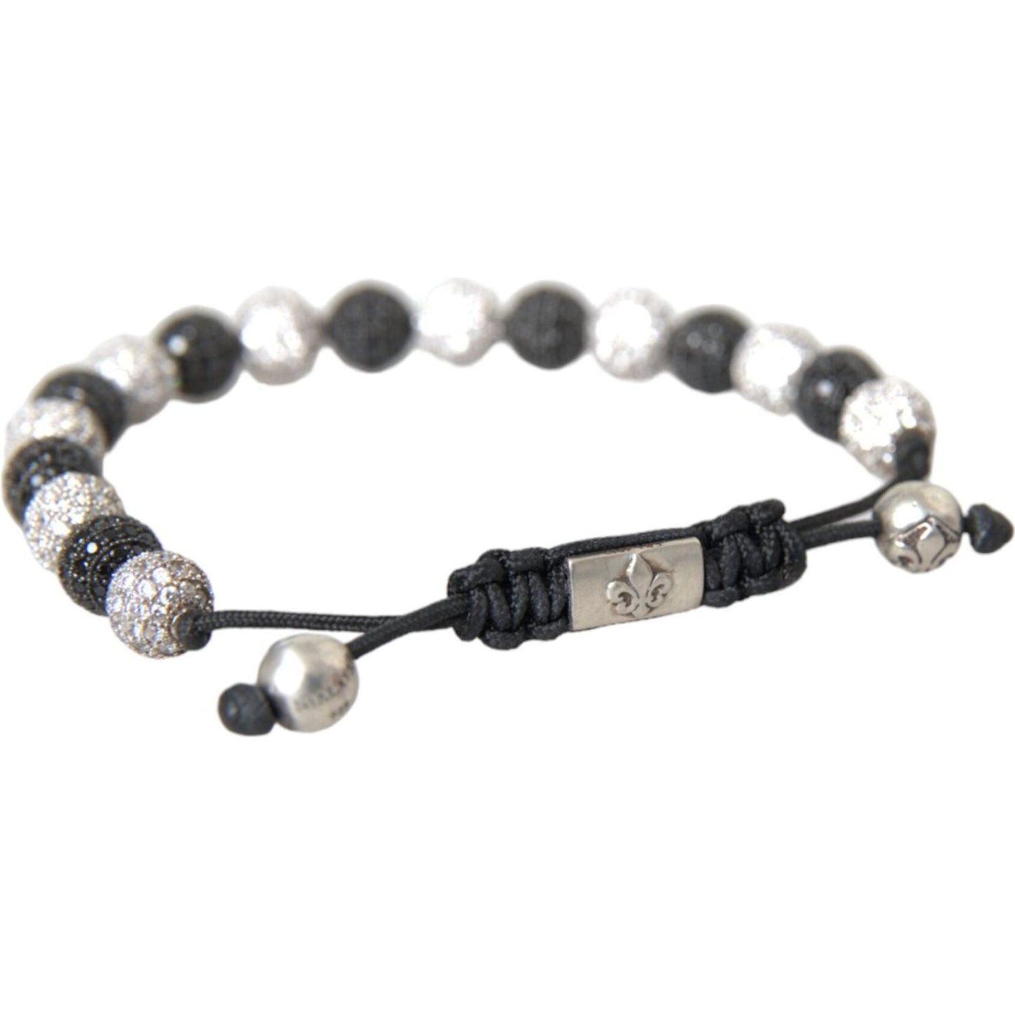 Nialaya CZ Crystal Ball Black White Beaded Bracelet