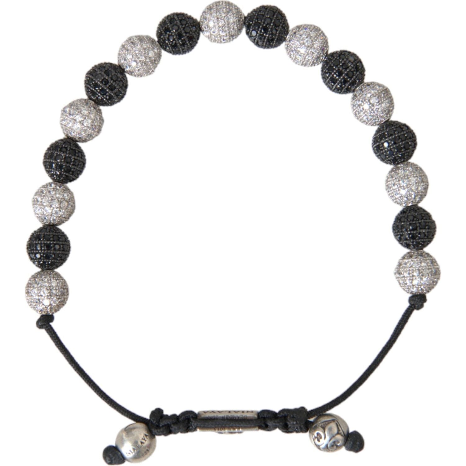 Nialaya CZ Crystal Ball Black White Beaded Bracelet