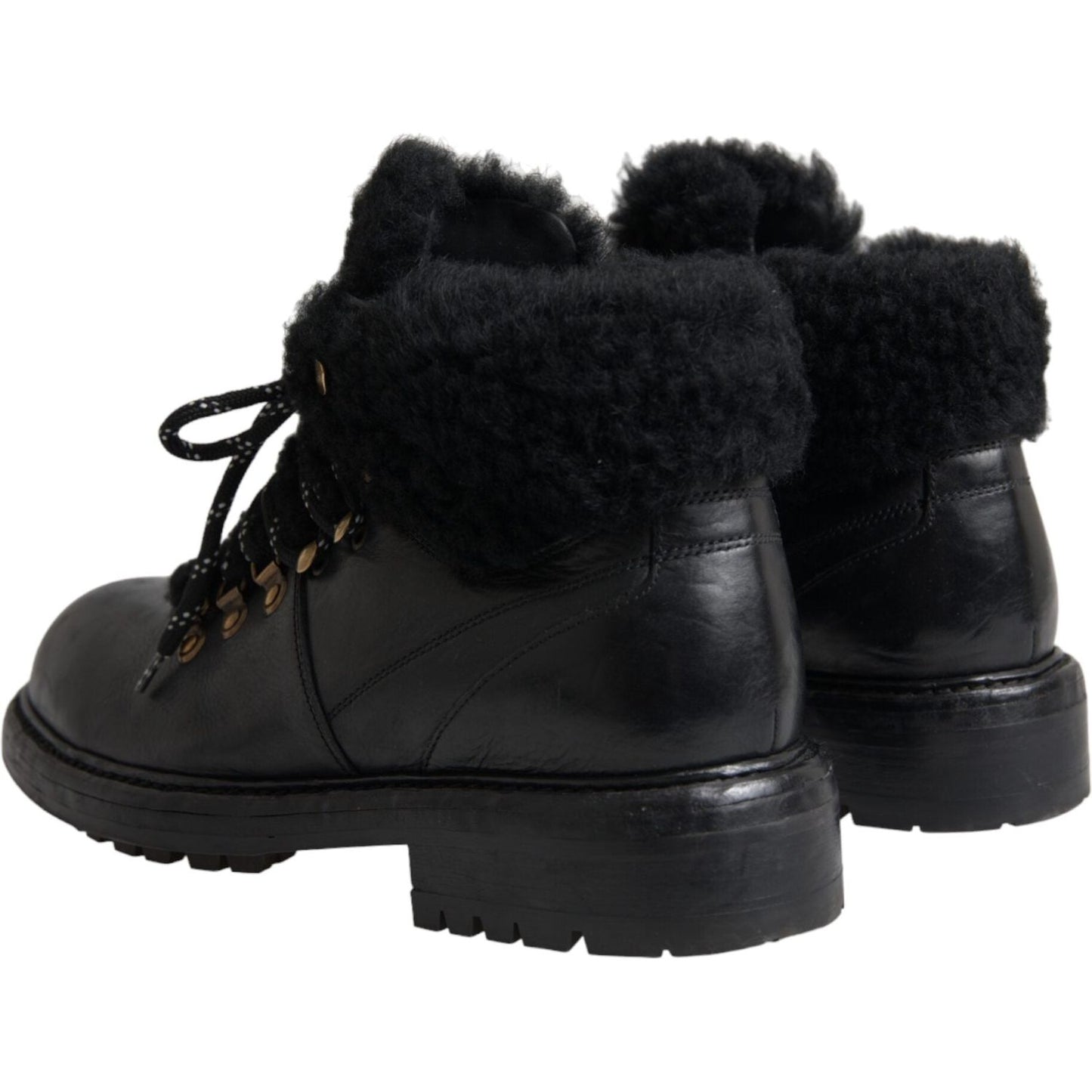 Dolce & Gabbana Black Leather Bernini Shearling Boots Shoes Dolce & Gabbana