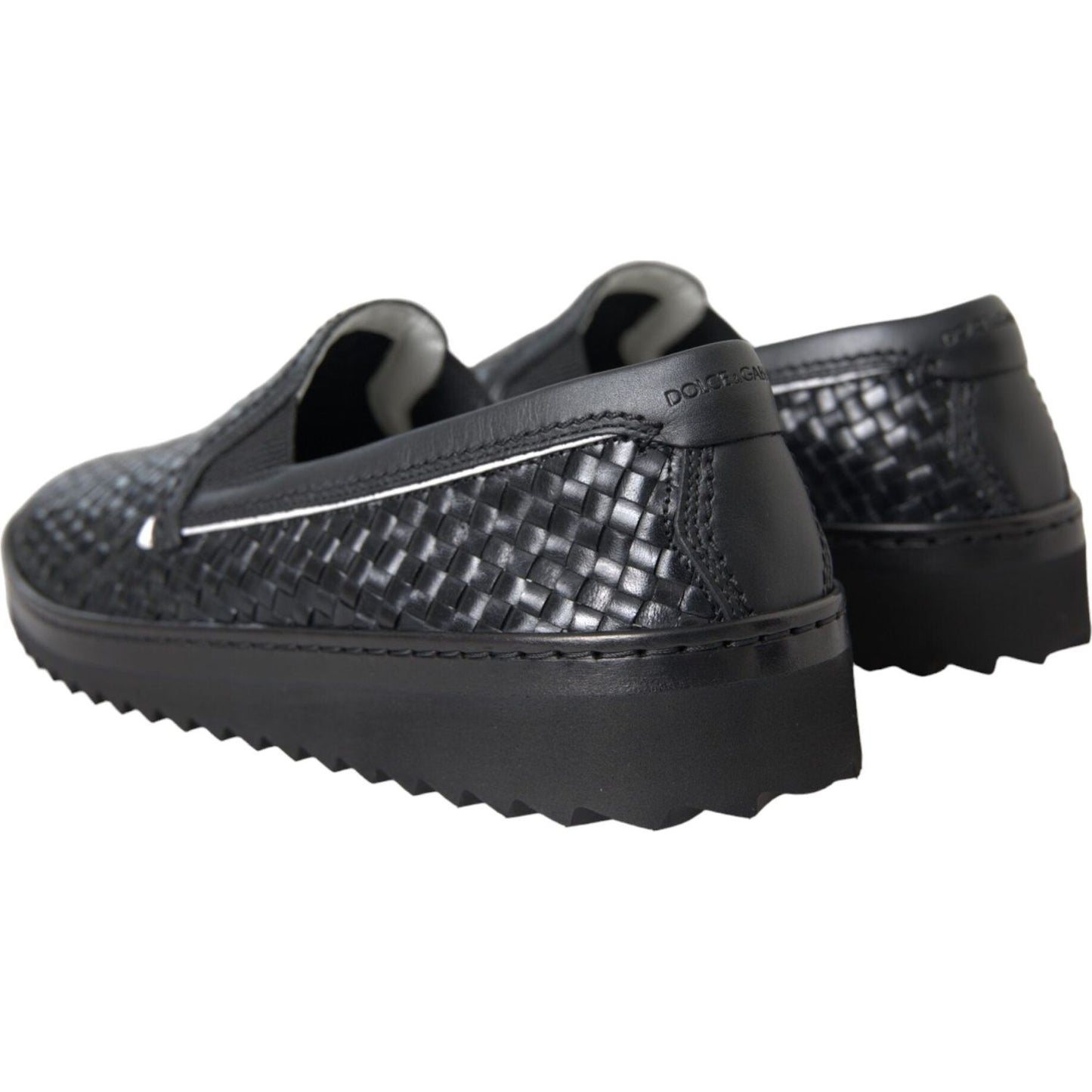 Dolce & Gabbana Black Woven Buffalo Leather Men Loafers Shoes Dolce & Gabbana