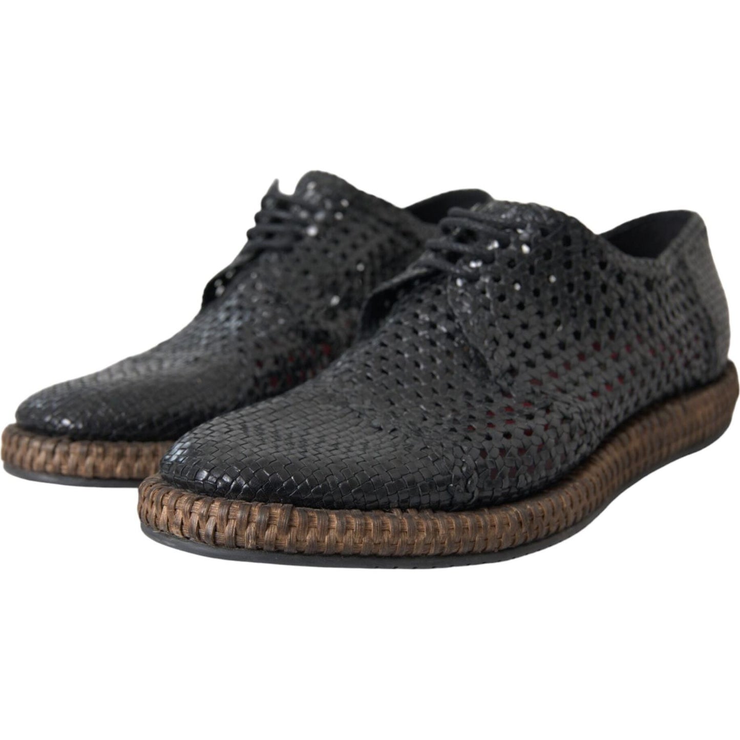 Dolce & Gabbana Black Woven Goat Leather Lace Up Derby Shoes Dolce & Gabbana