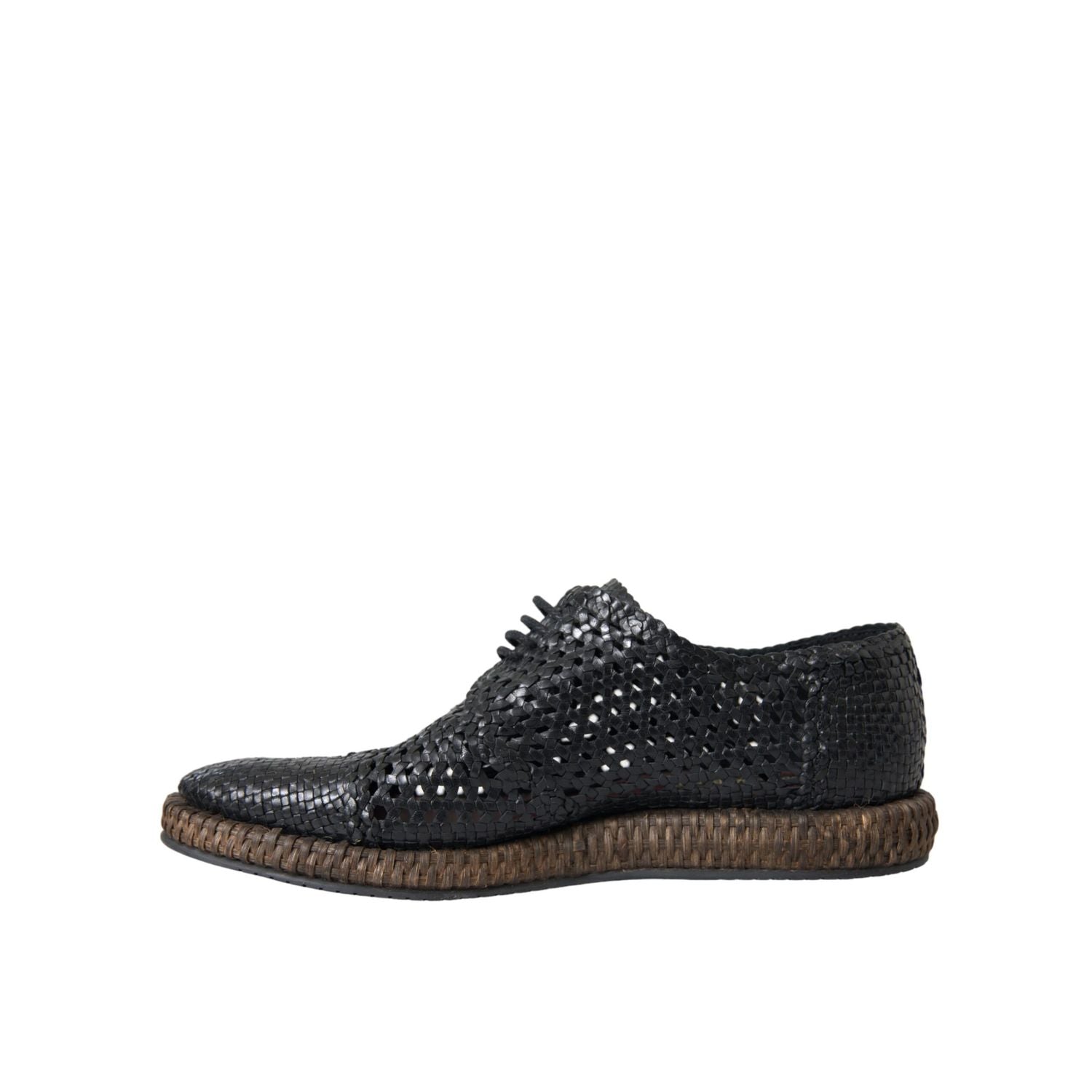 Dolce & Gabbana Black Woven Goat Leather Lace Up Derby Shoes