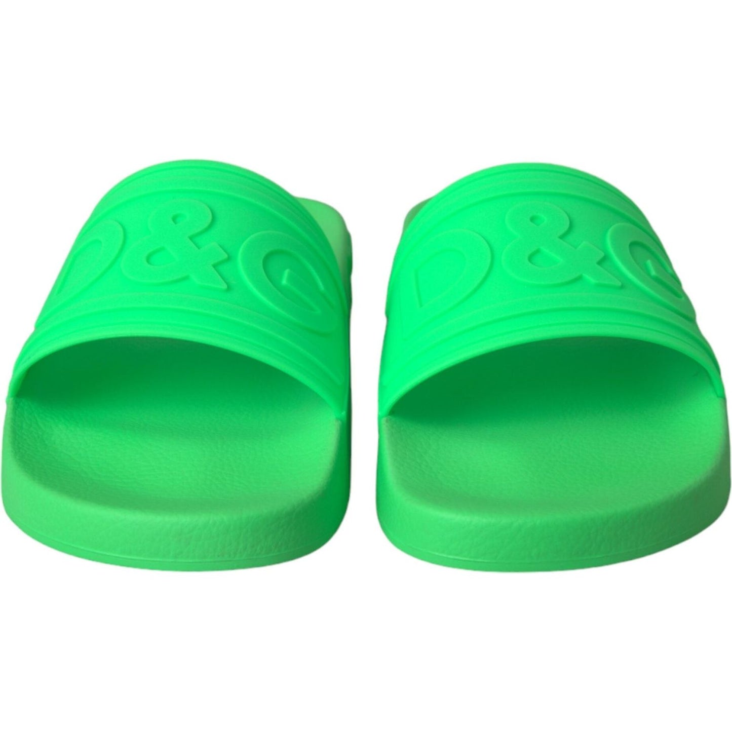 Dolce & Gabbana Green Leather Slides Sandals Beachwear Shoes Dolce & Gabbana