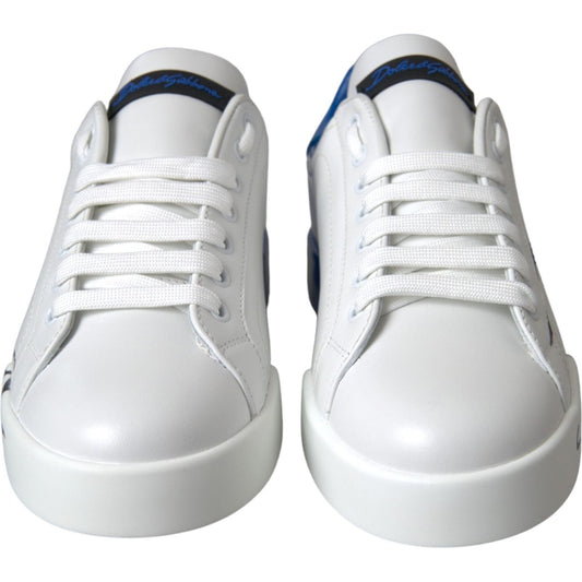 Dolce & Gabbana White Blue Leather Logo Low Top Sneakers Shoes Dolce & Gabbana