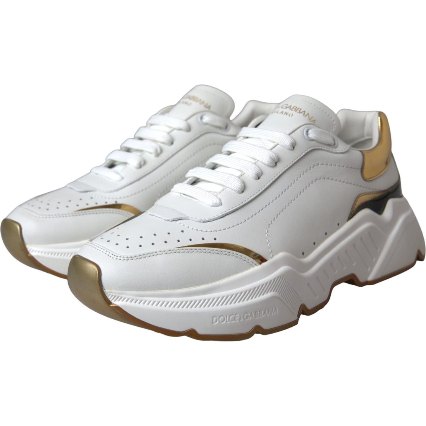 Dolce & Gabbana White Gold DAYMASTER Leather Sneakers Shoes Dolce & Gabbana