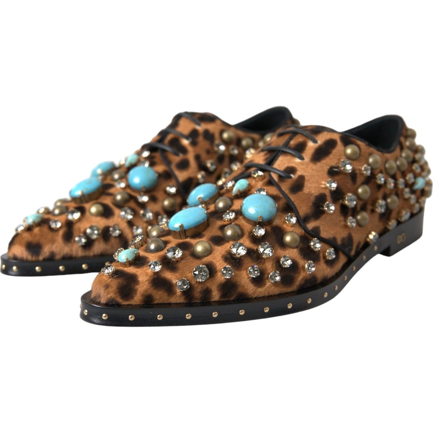 Dolce & Gabbana Brown Leopard Hair Crystal Dress Broque Shoes Dolce & Gabbana