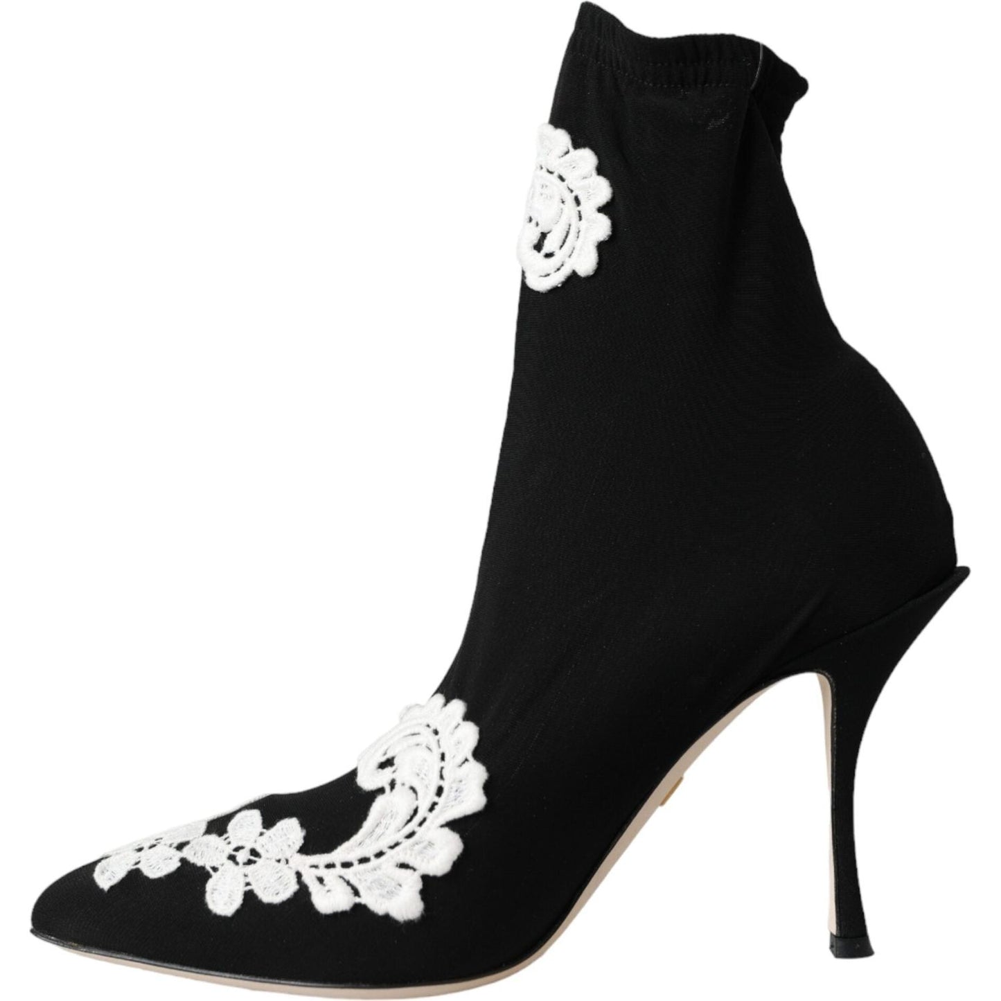 Dolce & Gabbana Black White Embroidery Slip On Boots Shoes Dolce & Gabbana