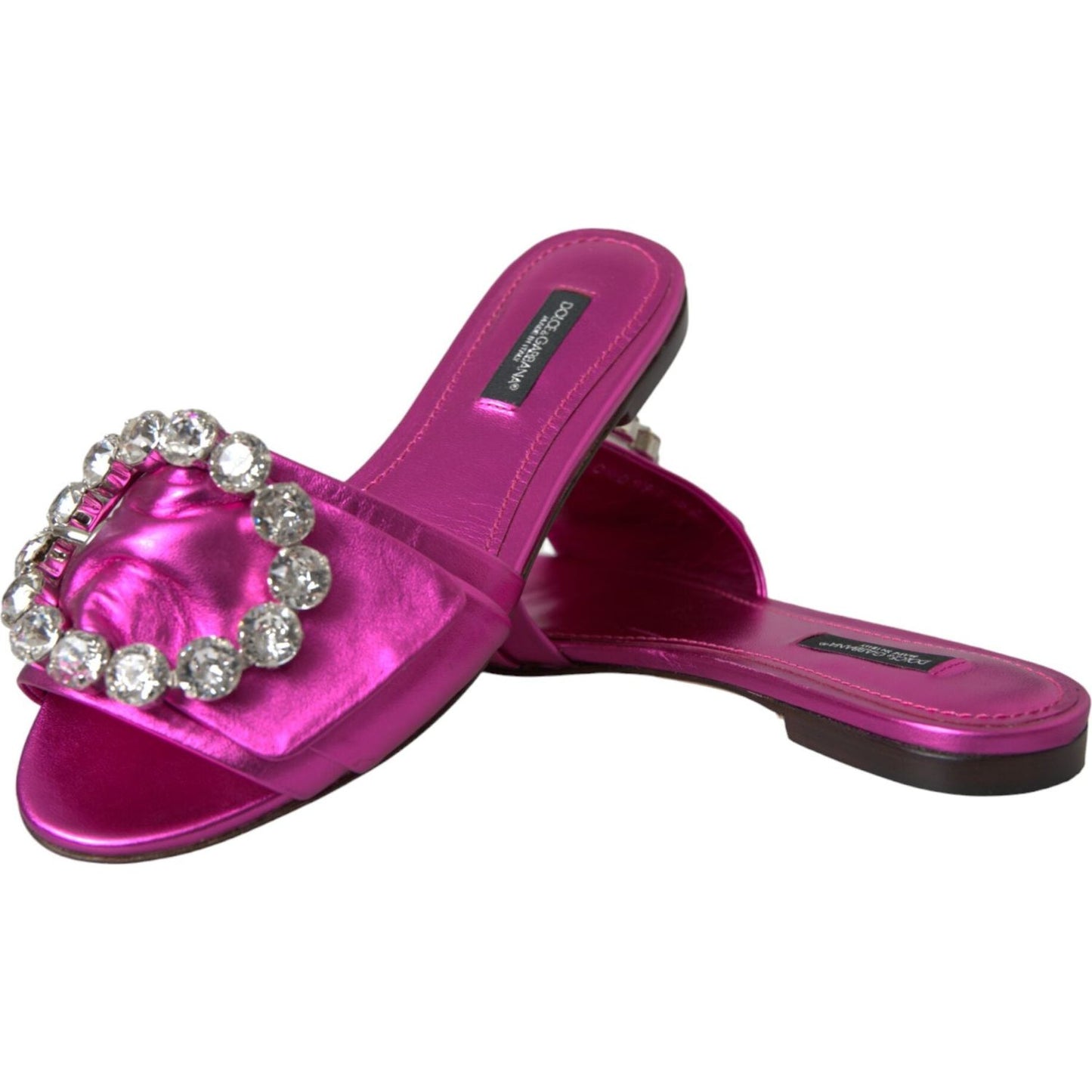 Dolce & Gabbana Fuchsia Crystal Leather Flats Sandals Shoes Dolce & Gabbana