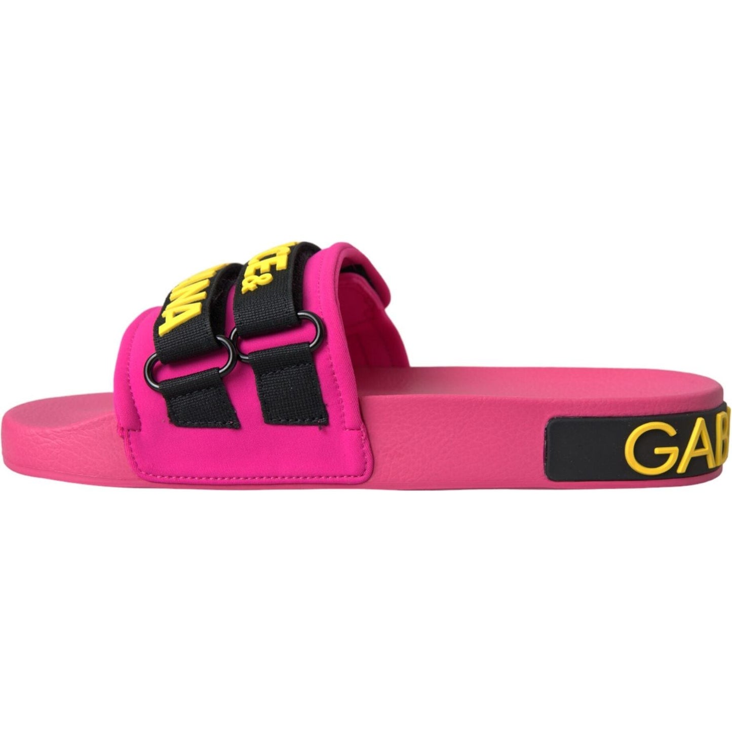 Dolce & Gabbana Pink Black Logo Beachwear Flats Sandals Shoes Dolce & Gabbana