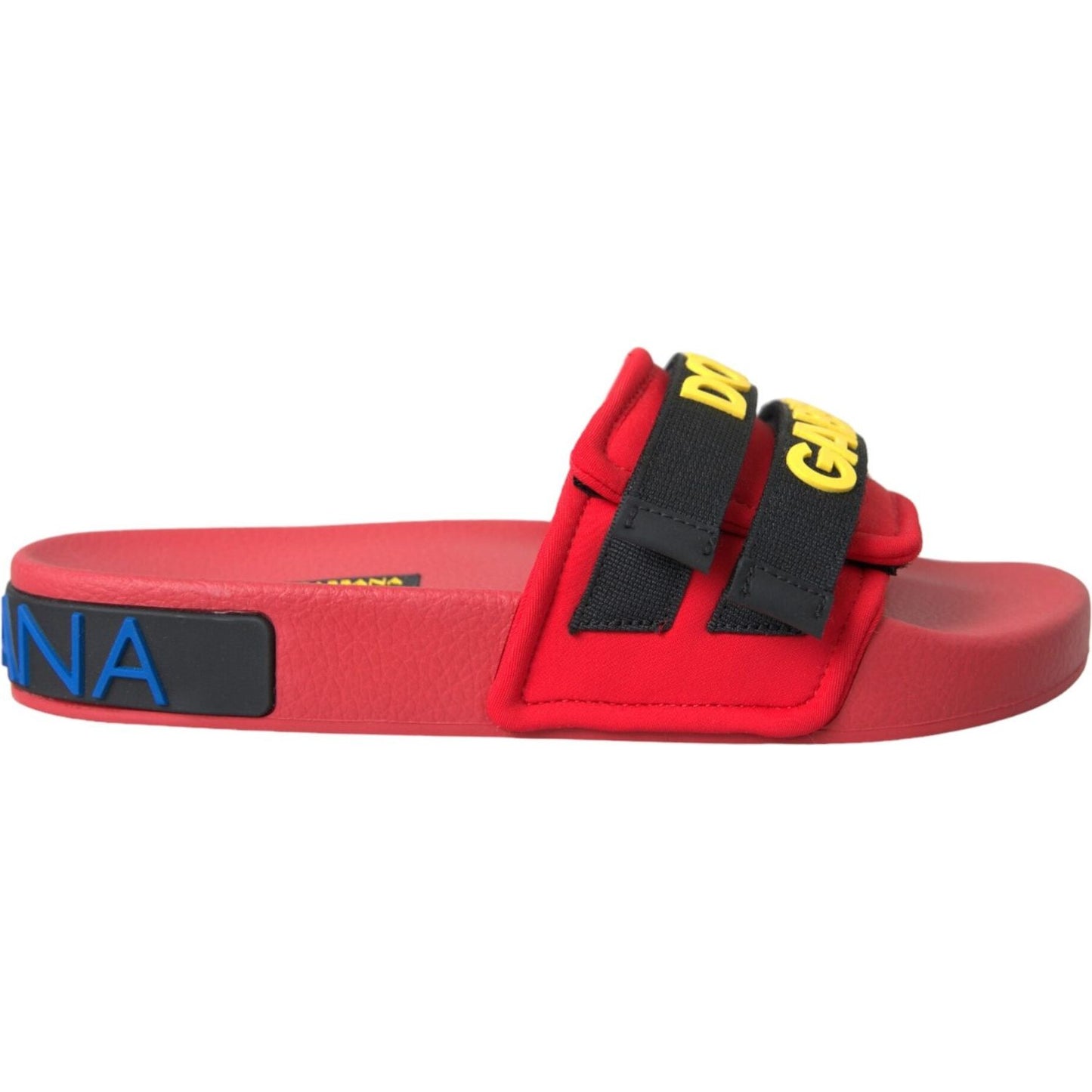 Dolce & Gabbana Red Black Logo Beachwear Flats Sandals Shoes Dolce & Gabbana