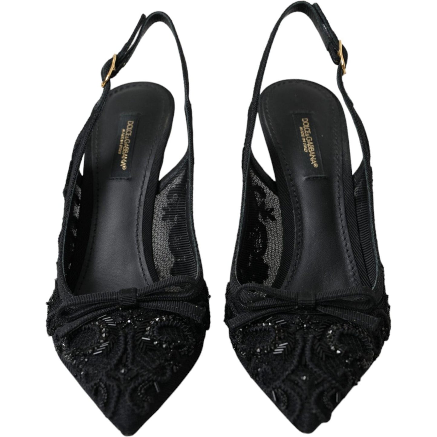 Dolce & Gabbana Black Tulle Ricamo Heels Slingbacks Shoes Dolce & Gabbana