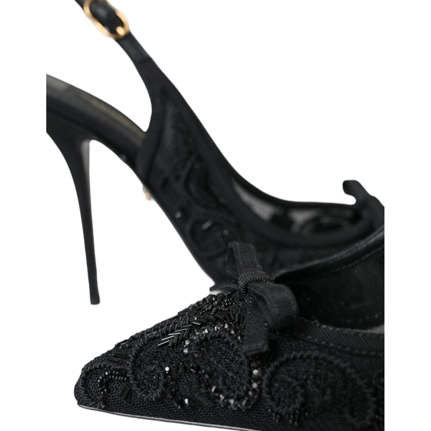 Dolce & Gabbana Black Tulle Ricamo Heels Slingbacks Shoes Dolce & Gabbana