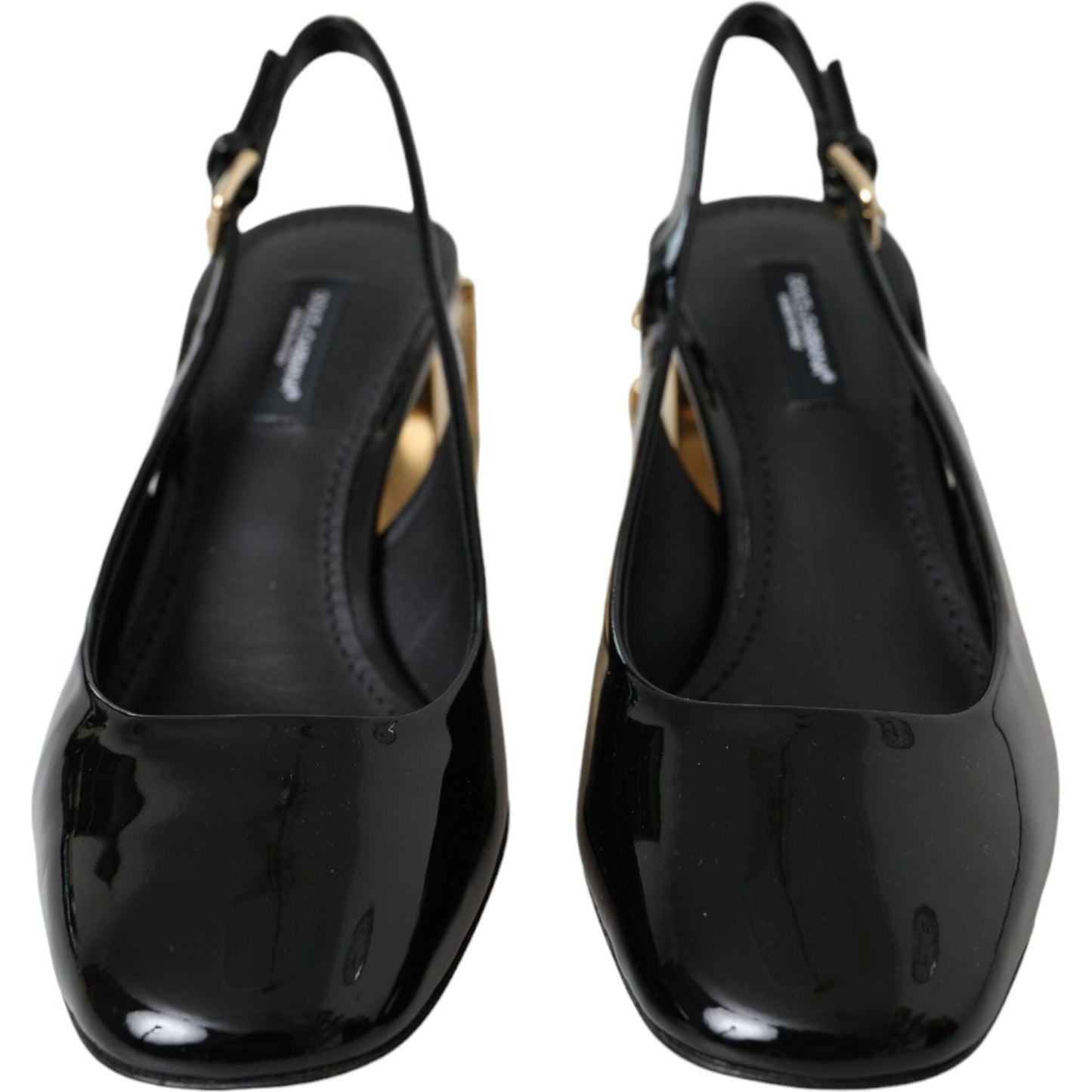 Dolce & Gabbana Black Gold Leather Embellished Slingbacks Shoes Dolce & Gabbana