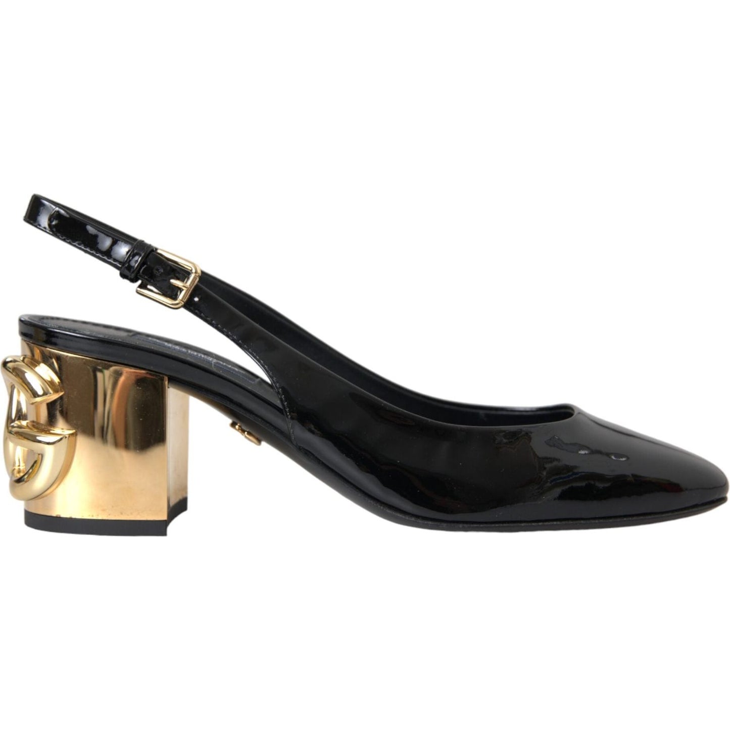 Dolce & Gabbana Black Gold Leather Embellished Slingbacks Shoes Dolce & Gabbana