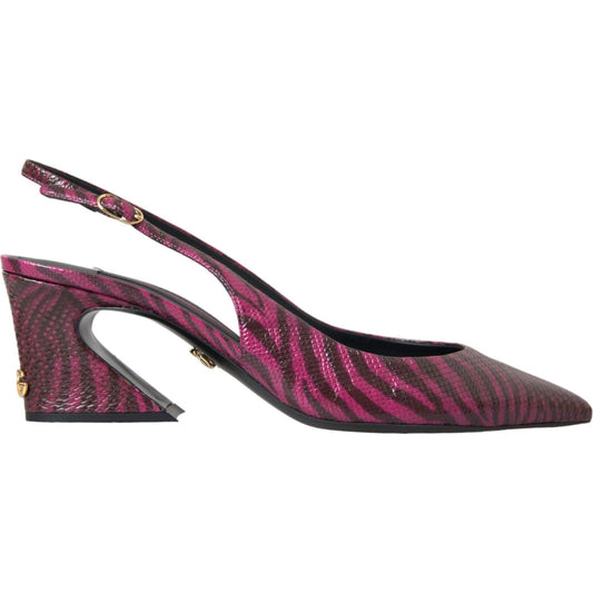 Dolce & Gabbana Maroon Zebra Leather Heels Slingbacks Shoes Dolce & Gabbana