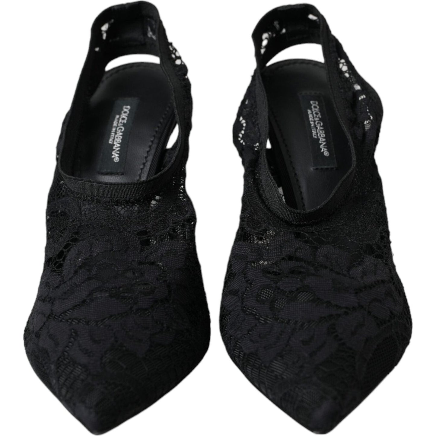 Dolce & Gabbana Black Lace Stretch Heels Slingbacks Shoes