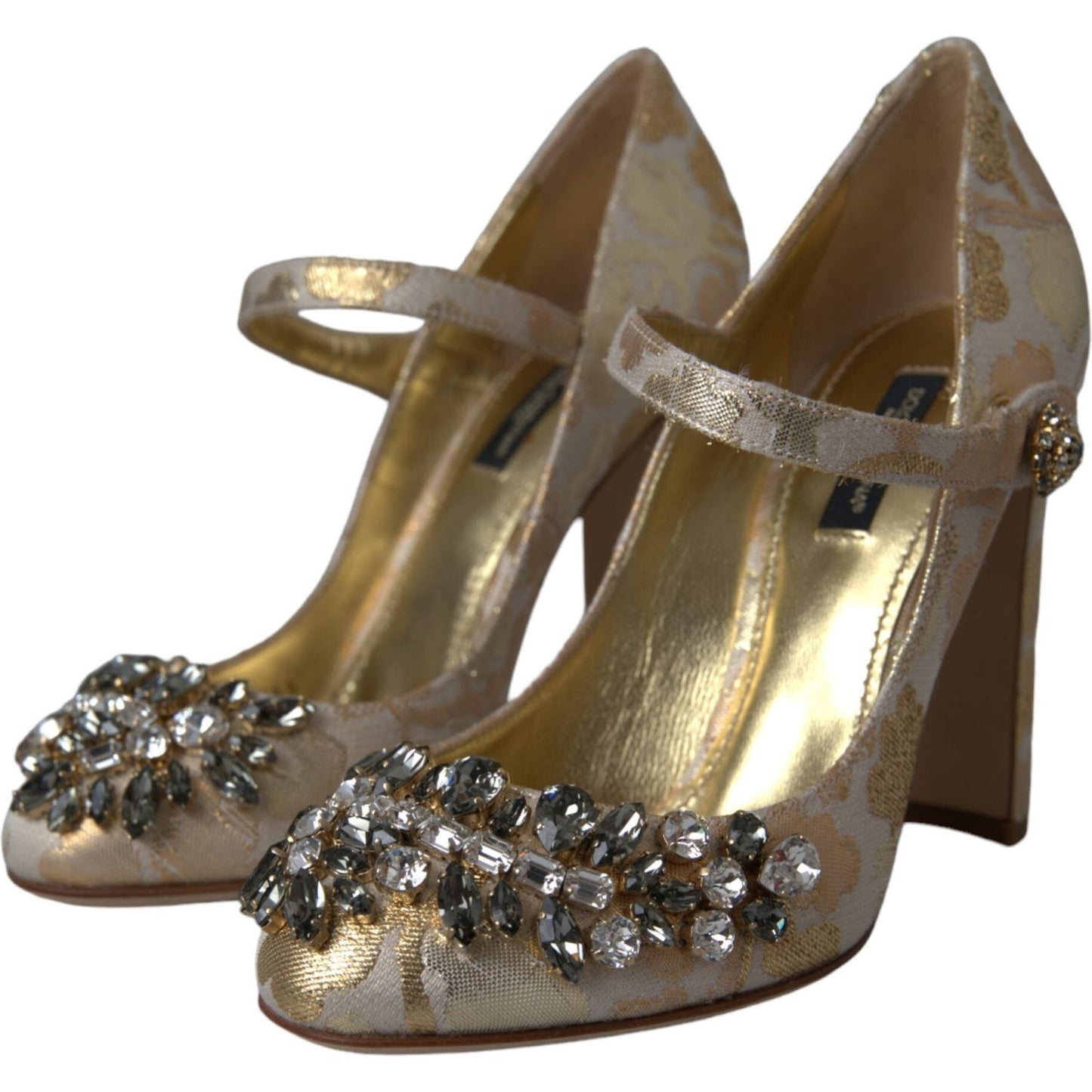 Dolce & Gabbana Gold Jacquard Crystal Mary Janes Pumps Shoes Dolce & Gabbana