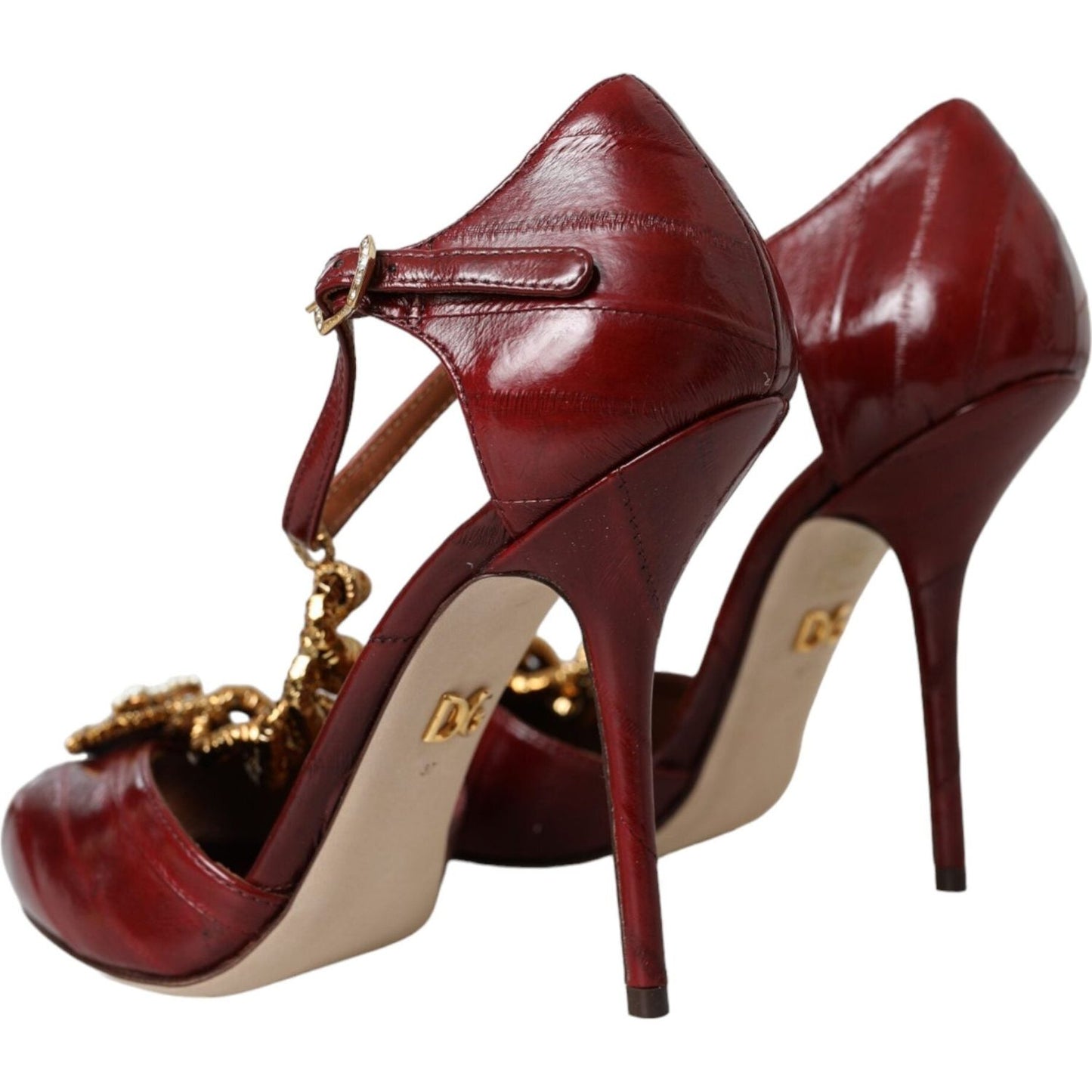 Dolce & Gabbana Dark Red Leather Gold Devotion Heart Sandals Shoes Dolce & Gabbana