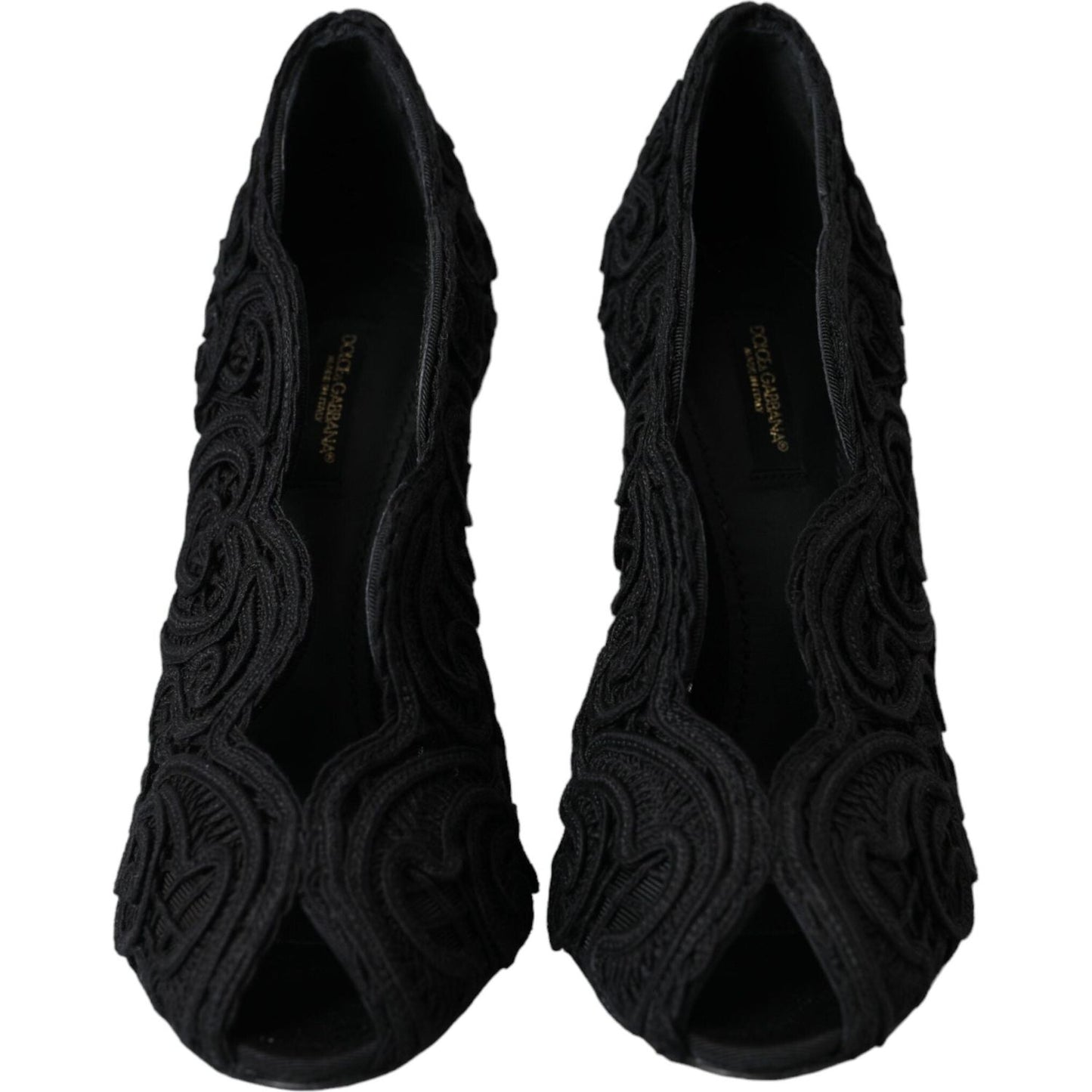 Dolce & Gabbana Black Cordonetto Ricamo Pump Open Toe Shoes Dolce & Gabbana