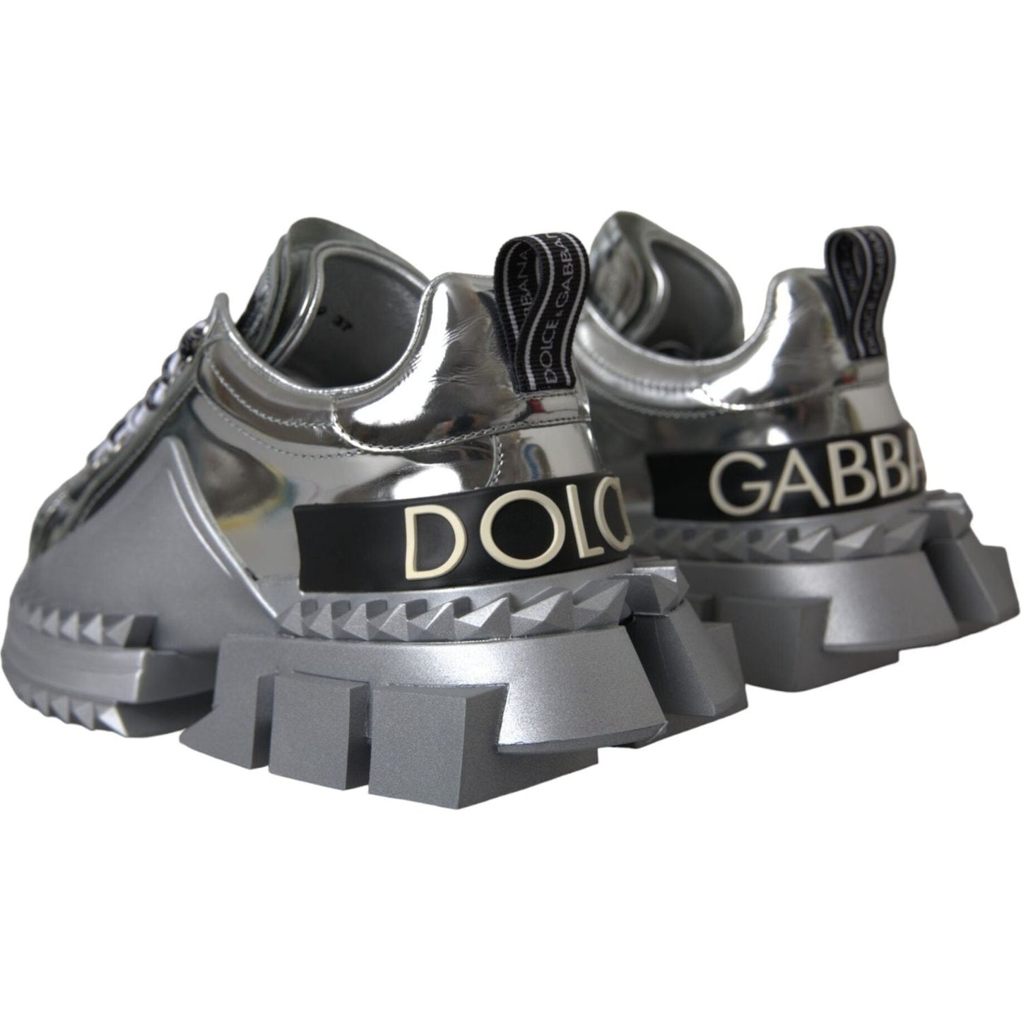 Dolce & Gabbana Silver Leather Super Queen Sneakers Shoes Dolce & Gabbana