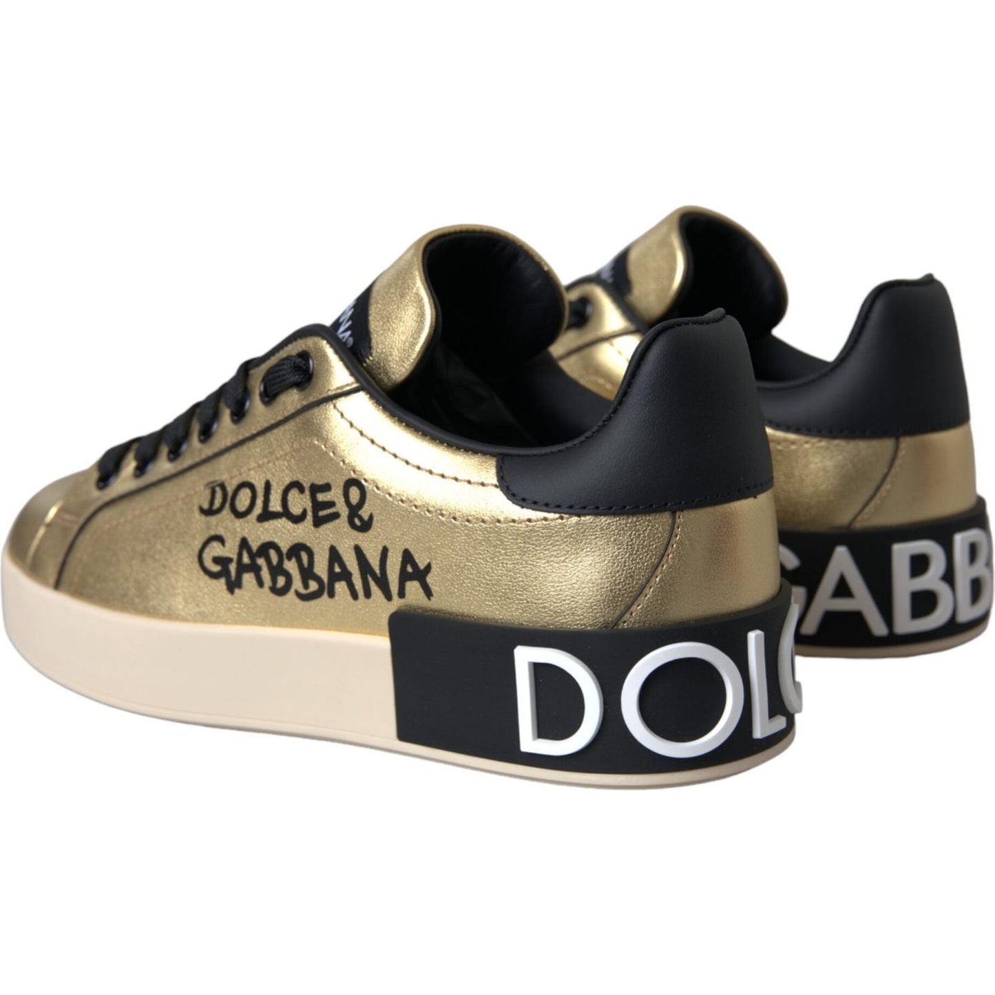 Dolce & Gabbana Gold Portofino Calf Leather Sneakers Women Shoes Dolce & Gabbana