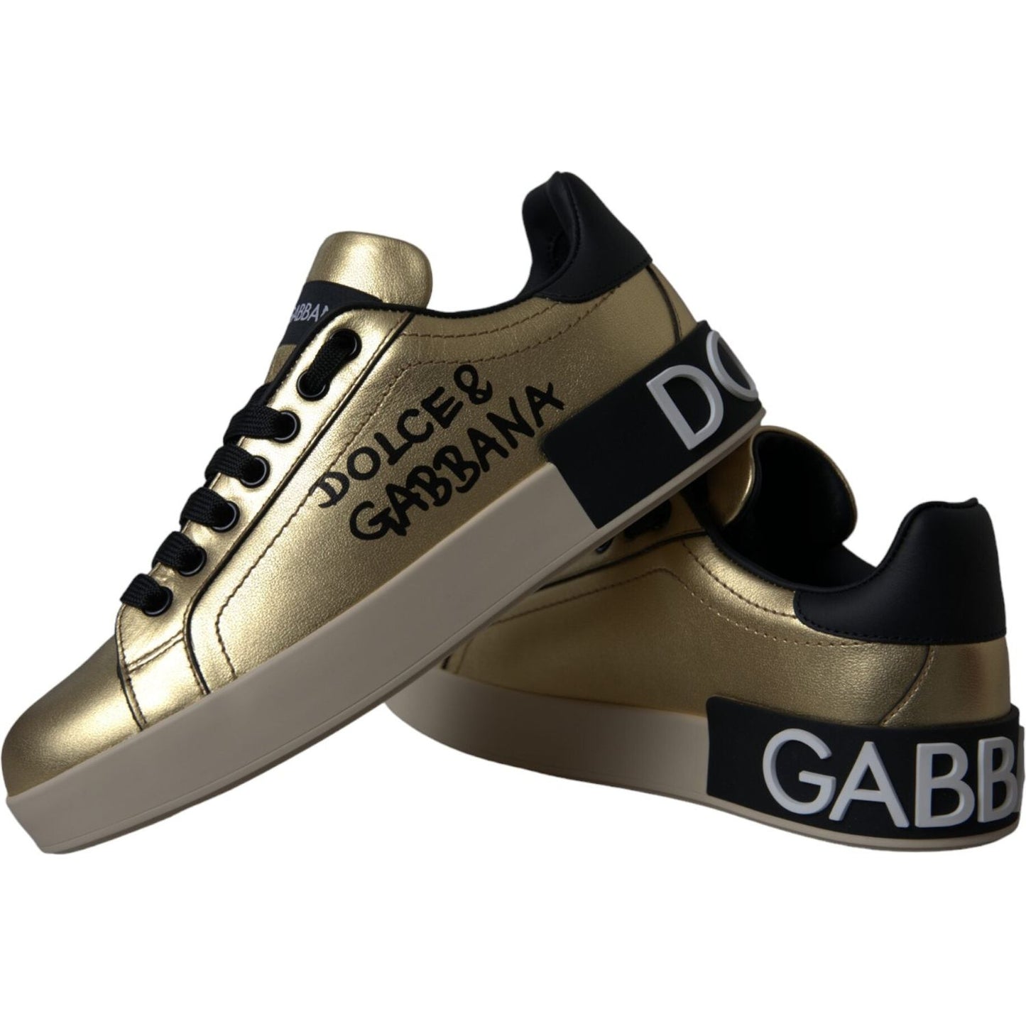 Dolce & Gabbana Gold Portofino Calf Leather Sneakers Women Shoes Dolce & Gabbana