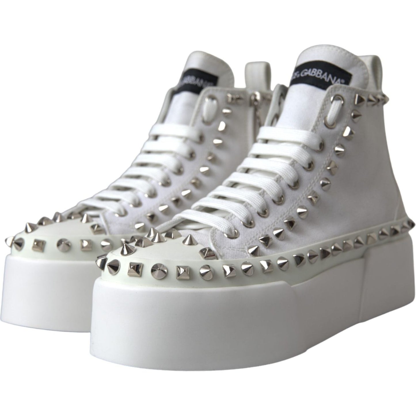 Dolce & Gabbana White Canvas Studded Sneakers Boots Shoes Dolce & Gabbana