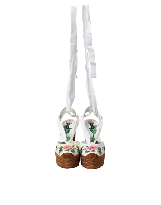 Dolce & Gabbana White Floral Wedge Heels Sandals Shoes Dolce & Gabbana