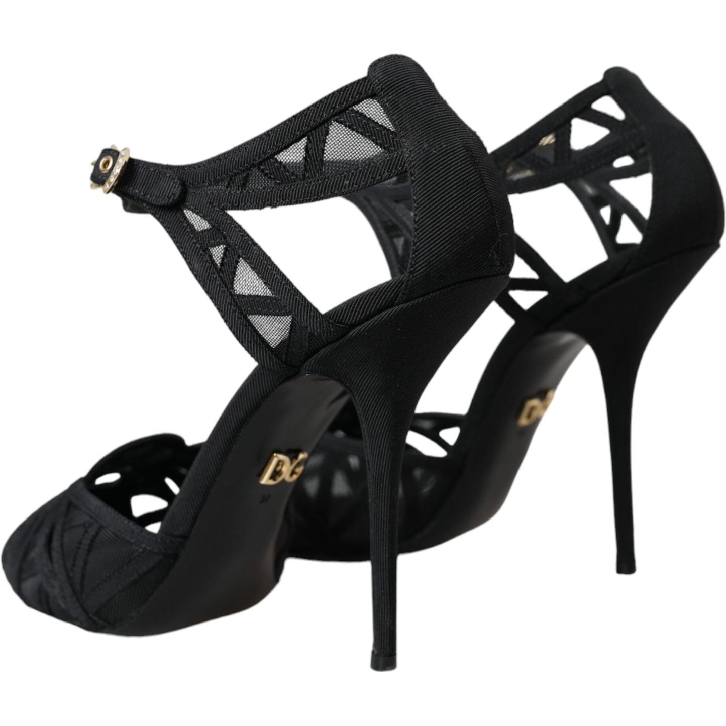 Dolce & Gabbana Black Mesh Ankle Strap Heels Sandals Shoes Dolce & Gabbana