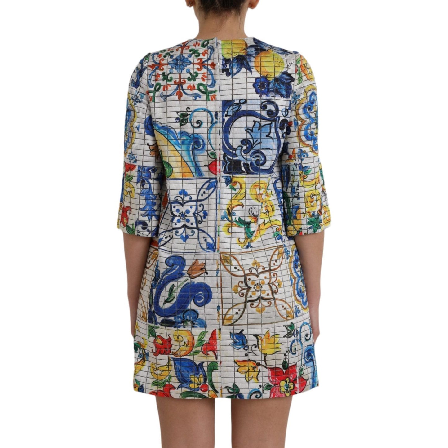 Dolce & Gabbana Multicolor Majolica 3/4 Sleeves Shift Dress Dolce & Gabbana