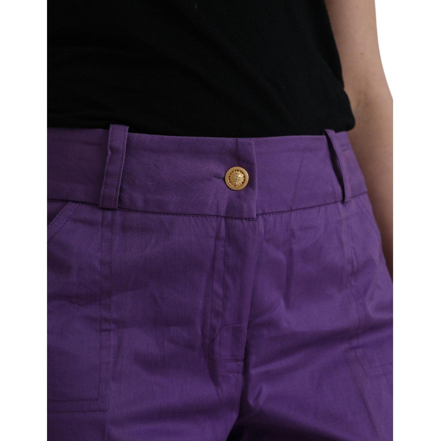 BENCIVENGA Purple Cotton MidWaist Straight Cropped Pants BENCIVENGA