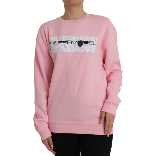 Philippe Model Pink Cotton Logo Long Sleeves Pullover Sweater 1728,67345645728,Clothing,Material: 100% Cotton,Philippe Model,Pink,Preowned / Defect,Sweaters - Clothing,Sweaters - Women - Clothing,Sweatshirts - Sweaters - Clothing,Women,Women - Clothing,XL