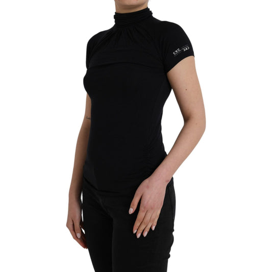 Costume National Black Turtleneck Viscose Short Sleeve Top Costume National