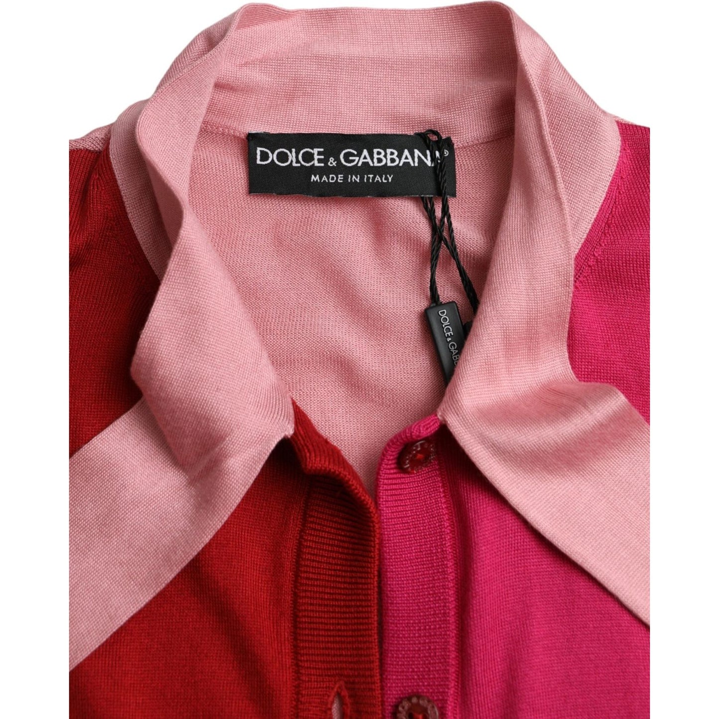 Dolce & Gabbana Pink Short Sleeves Pullover Ascot Collar Top Dolce & Gabbana