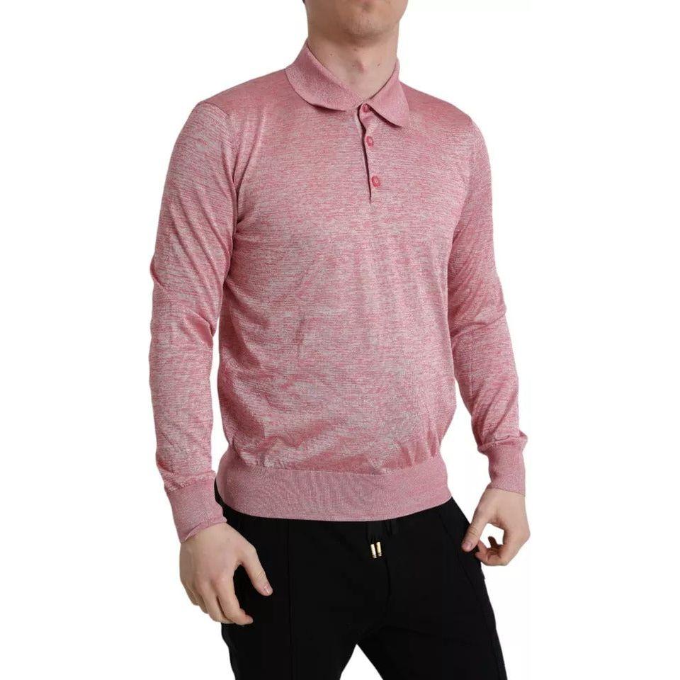 Dolce & Gabbana Pink Polyester Collared Men Pullover Sweater Dolce & Gabbana