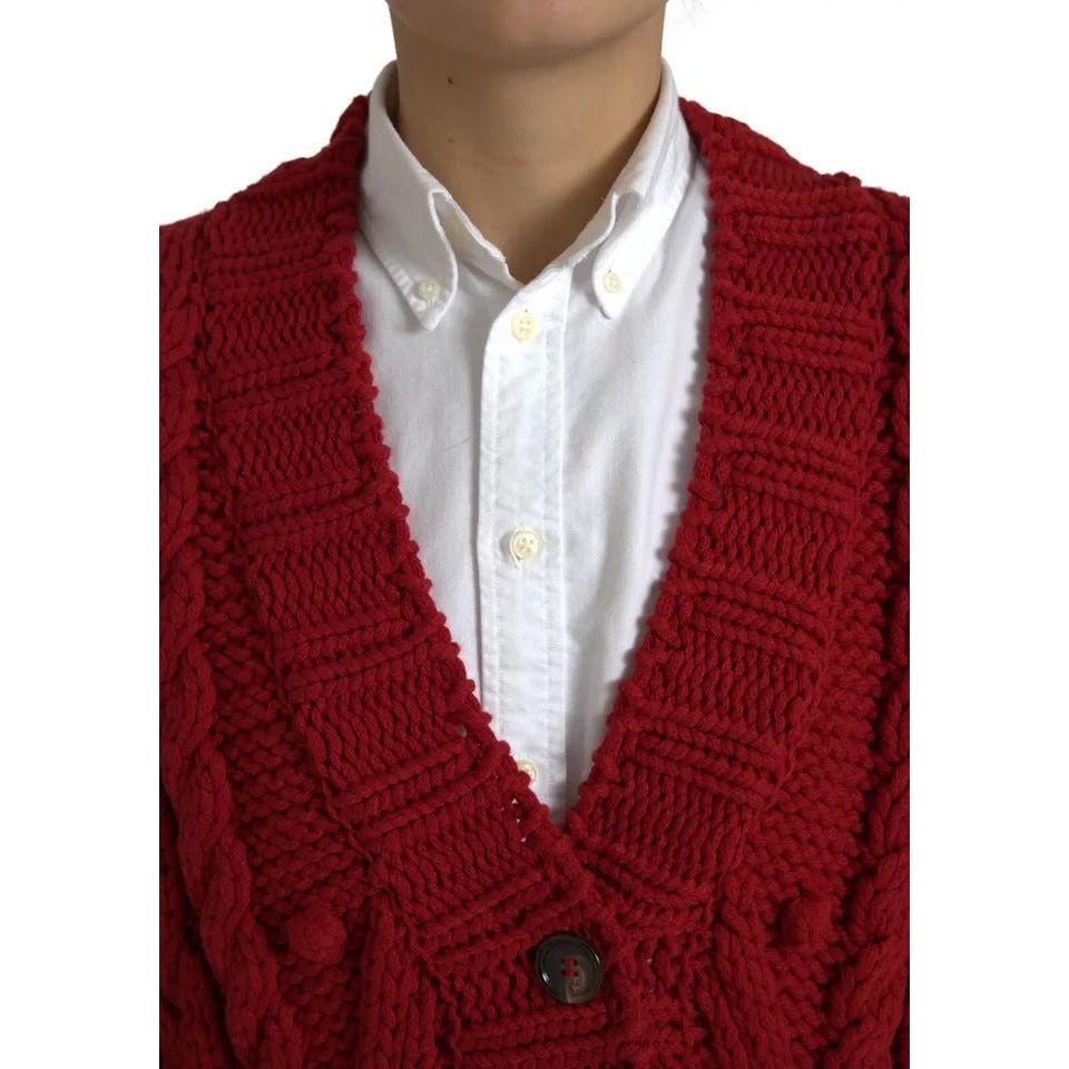 Dolce & Gabbana Red Wool Knit Button Down Cardigan Sweater Dolce & Gabbana