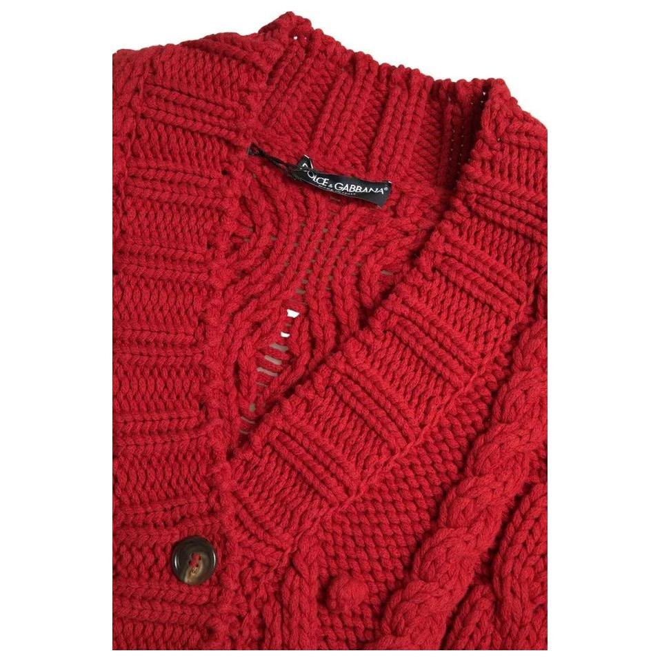 Dolce & Gabbana Red Wool Knit Button Down Cardigan Sweater Dolce & Gabbana