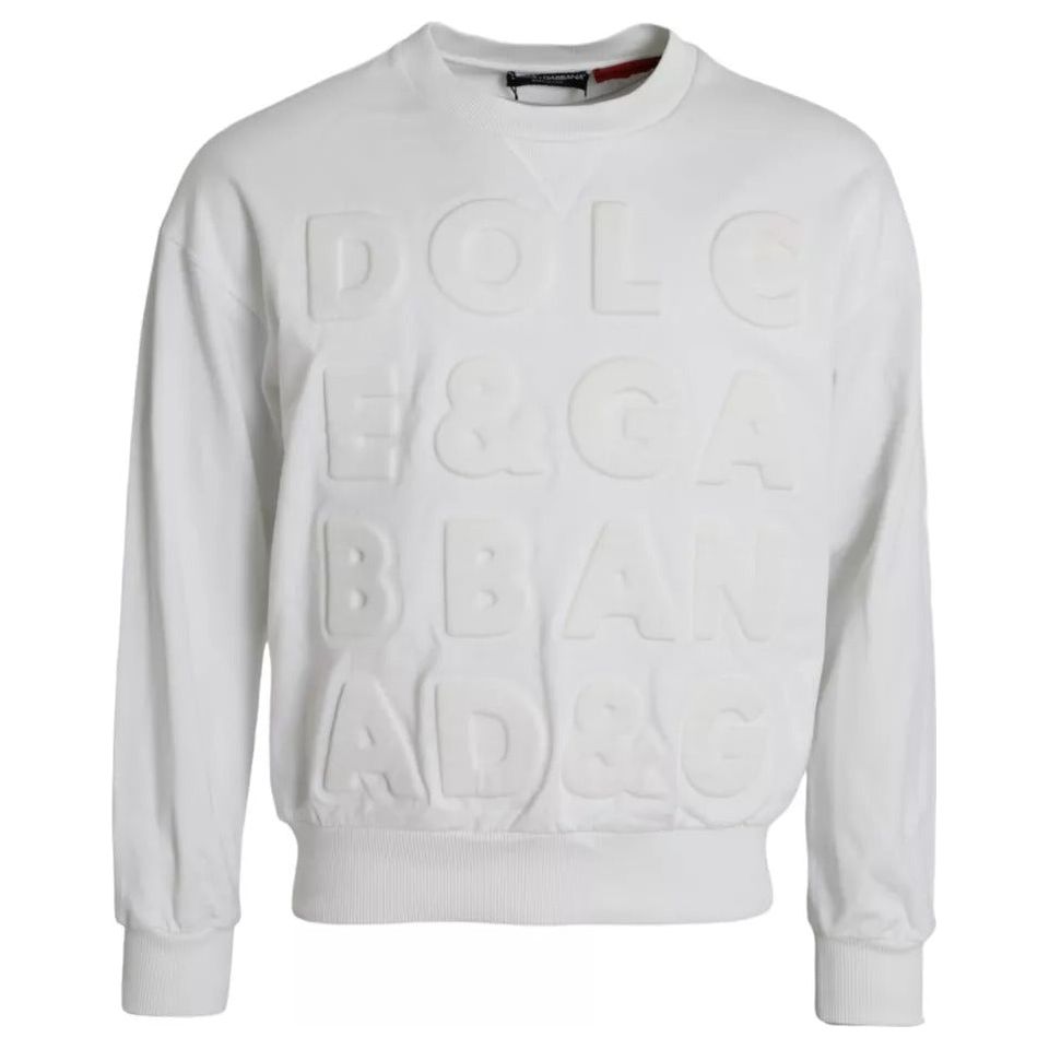 Dolce & Gabbana White Embossed Logo Cotton Men Sweatshirt Sweater Dolce & Gabbana