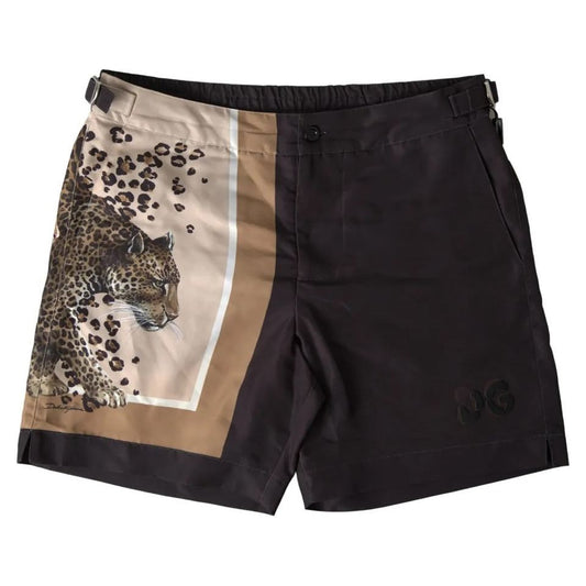 Dolce & Gabbana Dark Brown Leopard Beachwear Swimwear Shorts Dolce & Gabbana