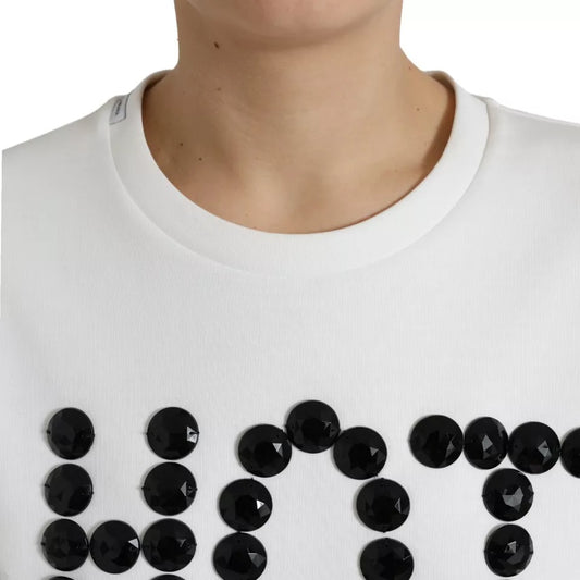 تي شيرت Dolce &amp; Gabbana أبيض قطني أسود HOT Crystal Top
