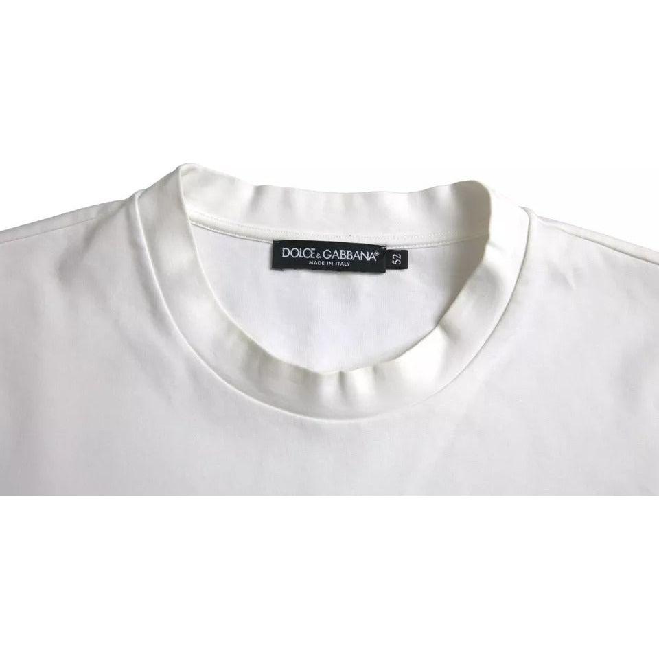 Dolce & Gabbana White Logo Embossed Cotton Crewneck T-shirt Dolce & Gabbana