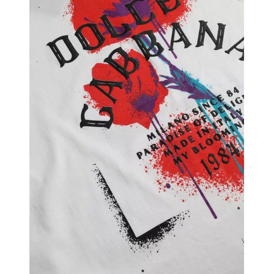 Dolce & Gabbana White Logo Floral Cotton Crew Neck T-shirt Dolce & Gabbana